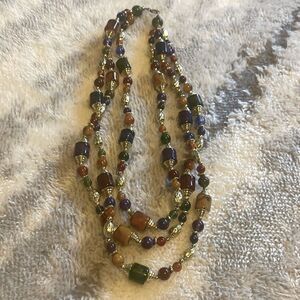 Three Strand Jewel Tone Beaded Necklace